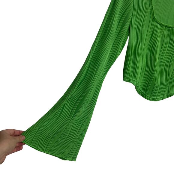 Dopamine Chic Green Ribbed Top Long‎ Sleeve Wavy Texture Y2K Revival Size L - Picture 2 of 6